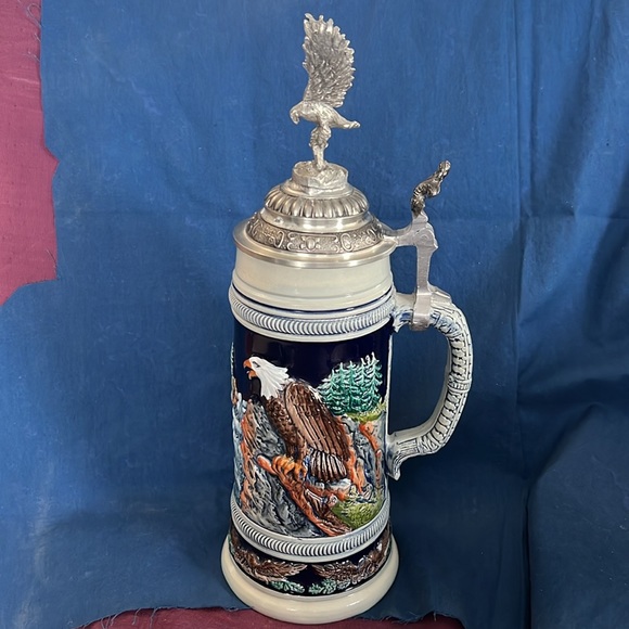 Vintage Beautiful Thewalt Beer Stein made in Germany with Bald Eagles theme. - Picture 2 of 12